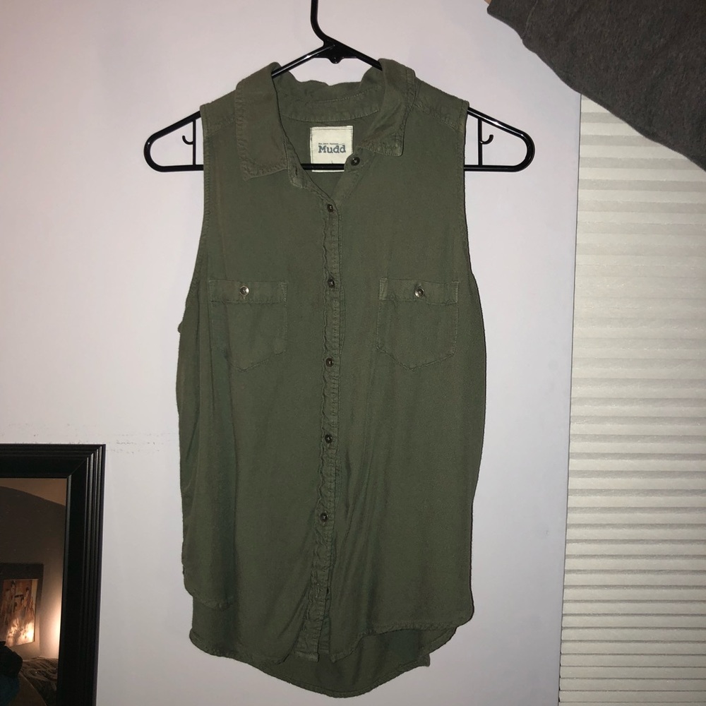 olive green button up tank top